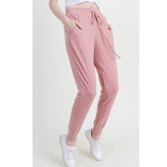 NWT First Love Pink Polka Dot Lounge Pants Size Medium - Picture 3 of 11